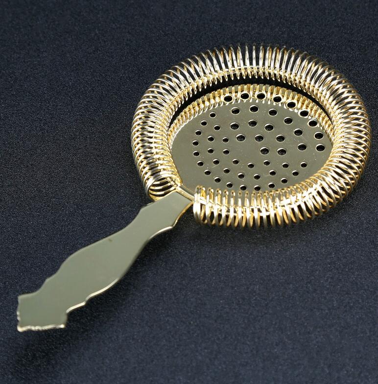 Colador de cóctel de barra de resorte de acero inoxidable, colador de Bar de lujo, colador de Bar, herramienta de Bar, colador de hielo de vino, barra de Bar: Gold Plated
