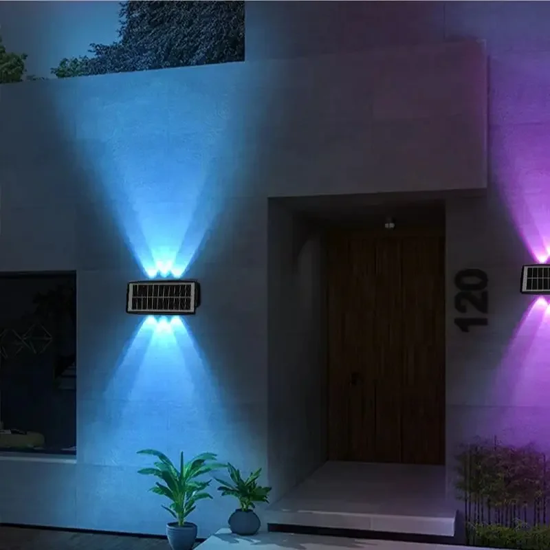 LED-wandlamp op zonne-energie Buiten waterdichte verandaverlichting Bovenste onderste spotlight Straatlantaarn op zonne-energie voor balkon Binnentuin