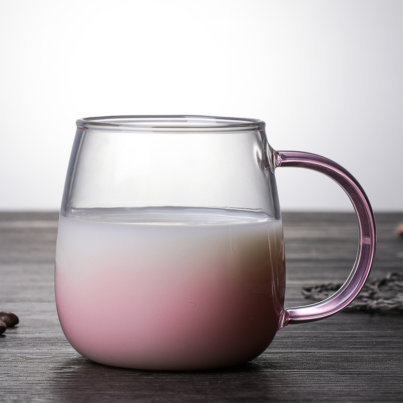 Kaffekopp i nordeuropeisk stil färgstarkt handtag kopp juice mjölkkopp värmebeständig blomma vin öl glas tekopp: Rosa