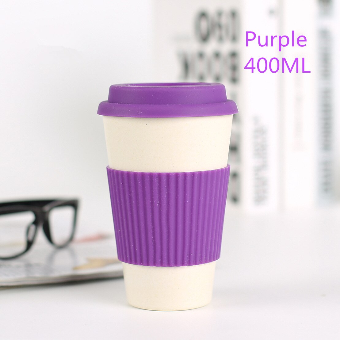 400ml Umweltfreundliche Bambus Faser Kaffee Becher Milch Becher Mit Deckel Tragbare Bahre Becher Tee Tassen Milch Tasse Für Büro hause Drinkwares: Violett