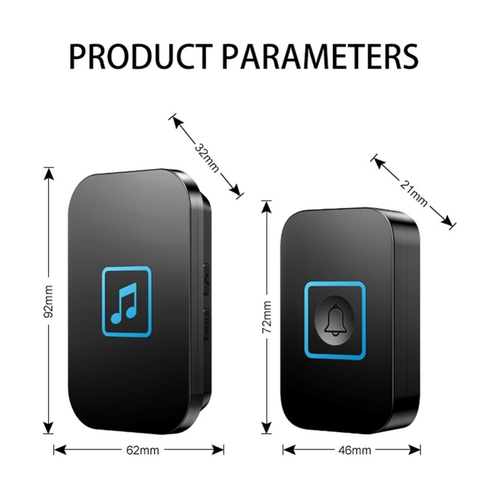 Self-Powered Waterproof Wireless DoorBell LED Light No Battery Home Cordless Door Bell 3 Plug For Choose 1 2 Button 1 2 Receiver
