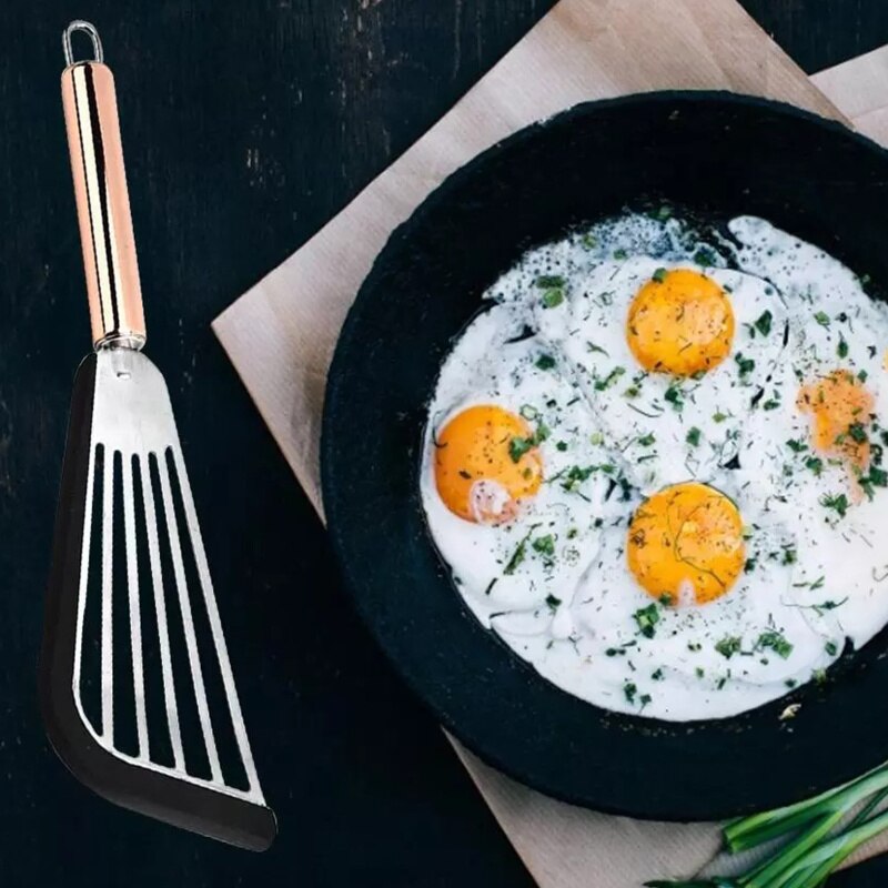 Non-stick Metal Fish Spatula Rose Gold Handle Silicone Edge Stainless Steel Slotted For Kitchen Cooking Fish Flip Fry Grill