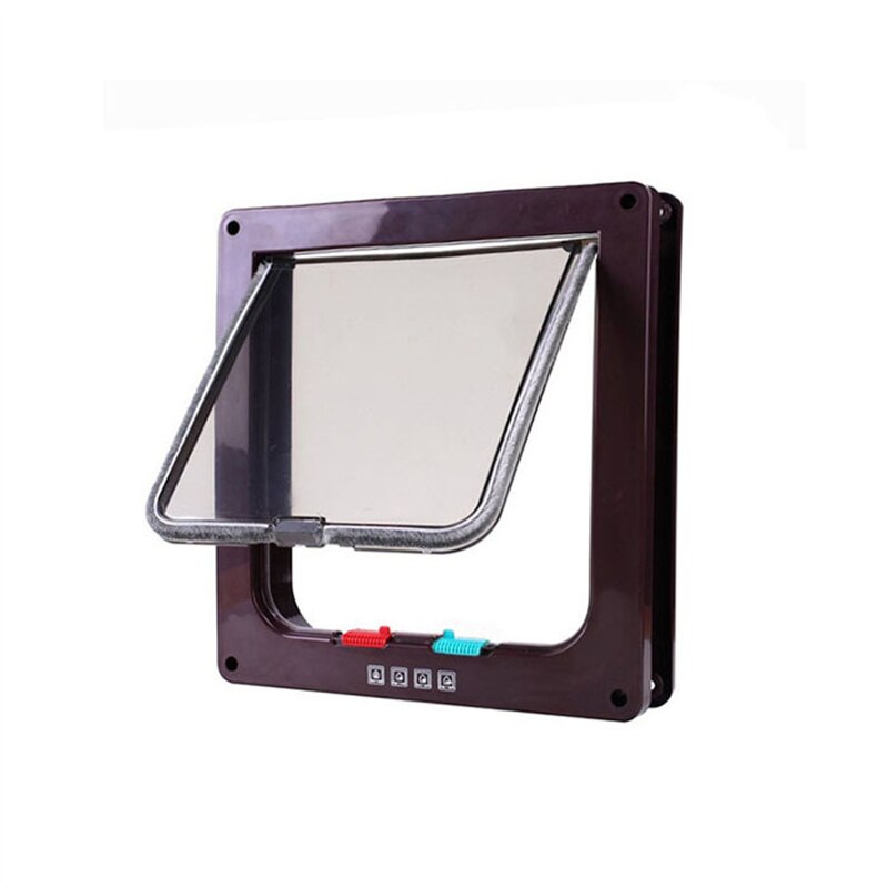 Puerta abatible para perros y gatos con cerradura de seguridad de 4 vías, puerta abatible para perros, gatos, gatitos, Kit de puerta pequeña de plástico ABS para mascotas, puertas abatibles para gatos y perros: Coffee / 20x19x2cm