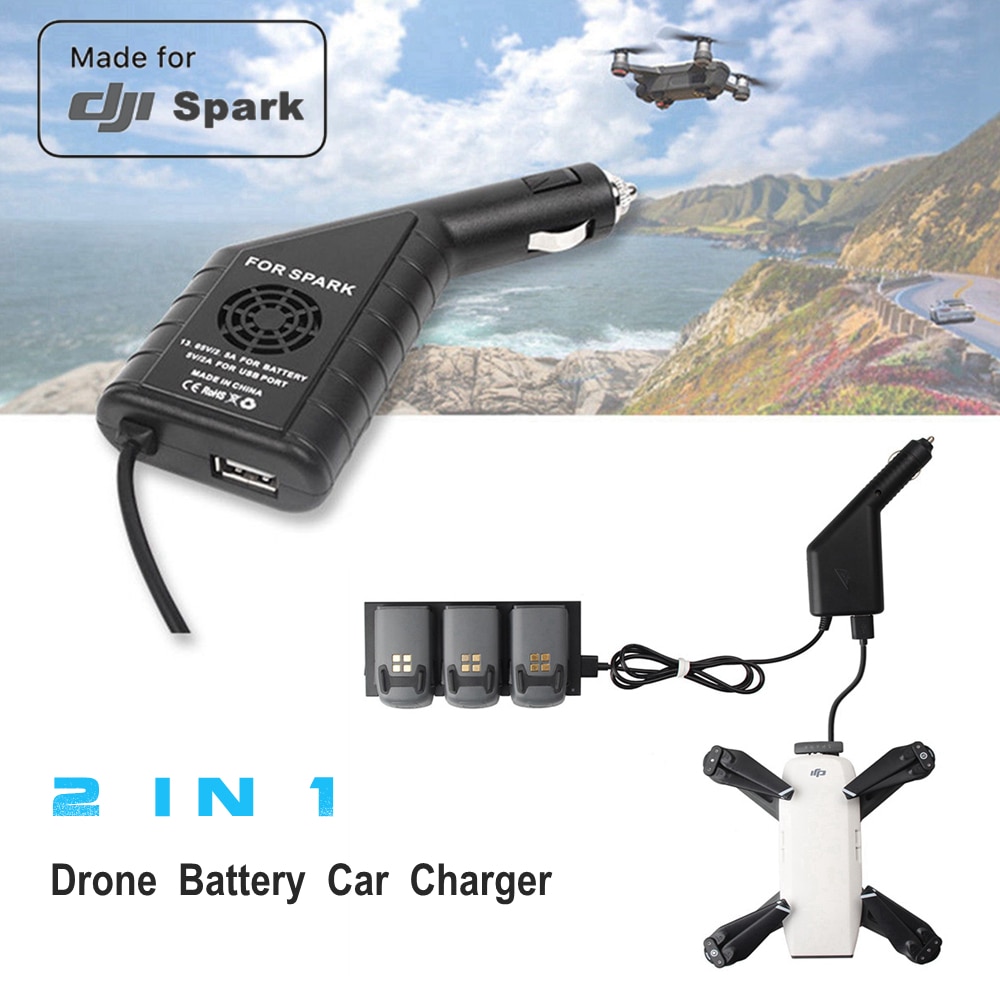 2 in 1 Voor DJI Spark Drone Accessoires Autolader Drone Lader Acculader Voor Mini RC Quadcopter Extra USB poort opladen