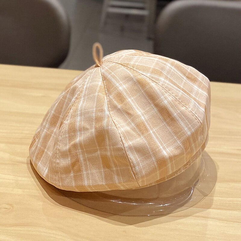 Foux baret plaid kvinder sommer sød nyhedsdreng hat maler koreansk stil fransk hårspænde damer kvindelig justerbar reb: Khaki