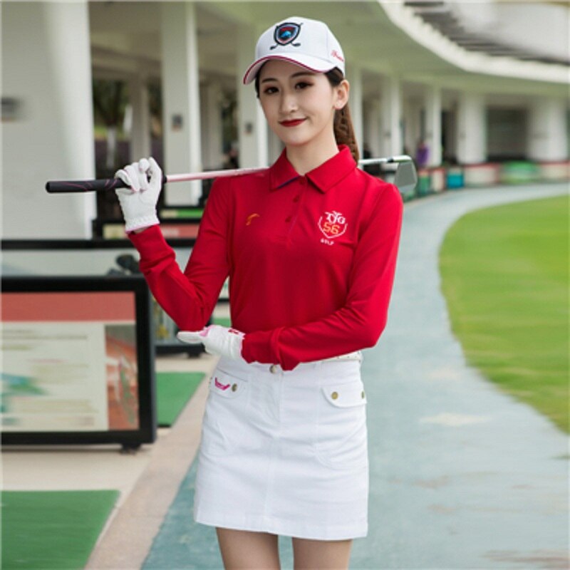 Womens Golf Shirts Long Sleeve Turn Down Collar Golf Aparrel Ladies Breathable Sport Golf Clothing 5 Colors D0701