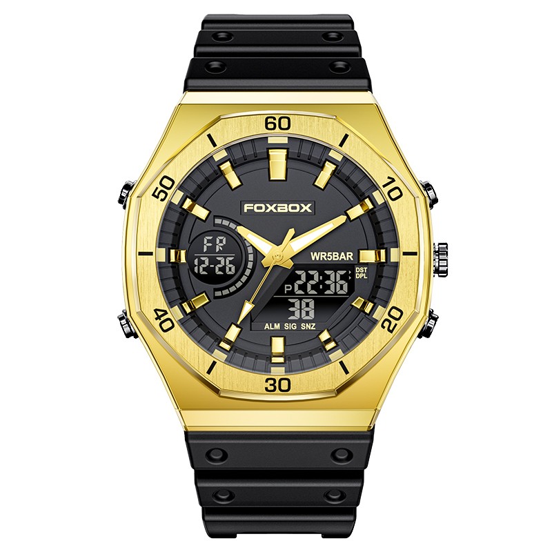 dual display uhren für männer casual sport chronograph quarz großes zifferblatt armbanduhr silikon wasserdicht digitaluhr: Bronze