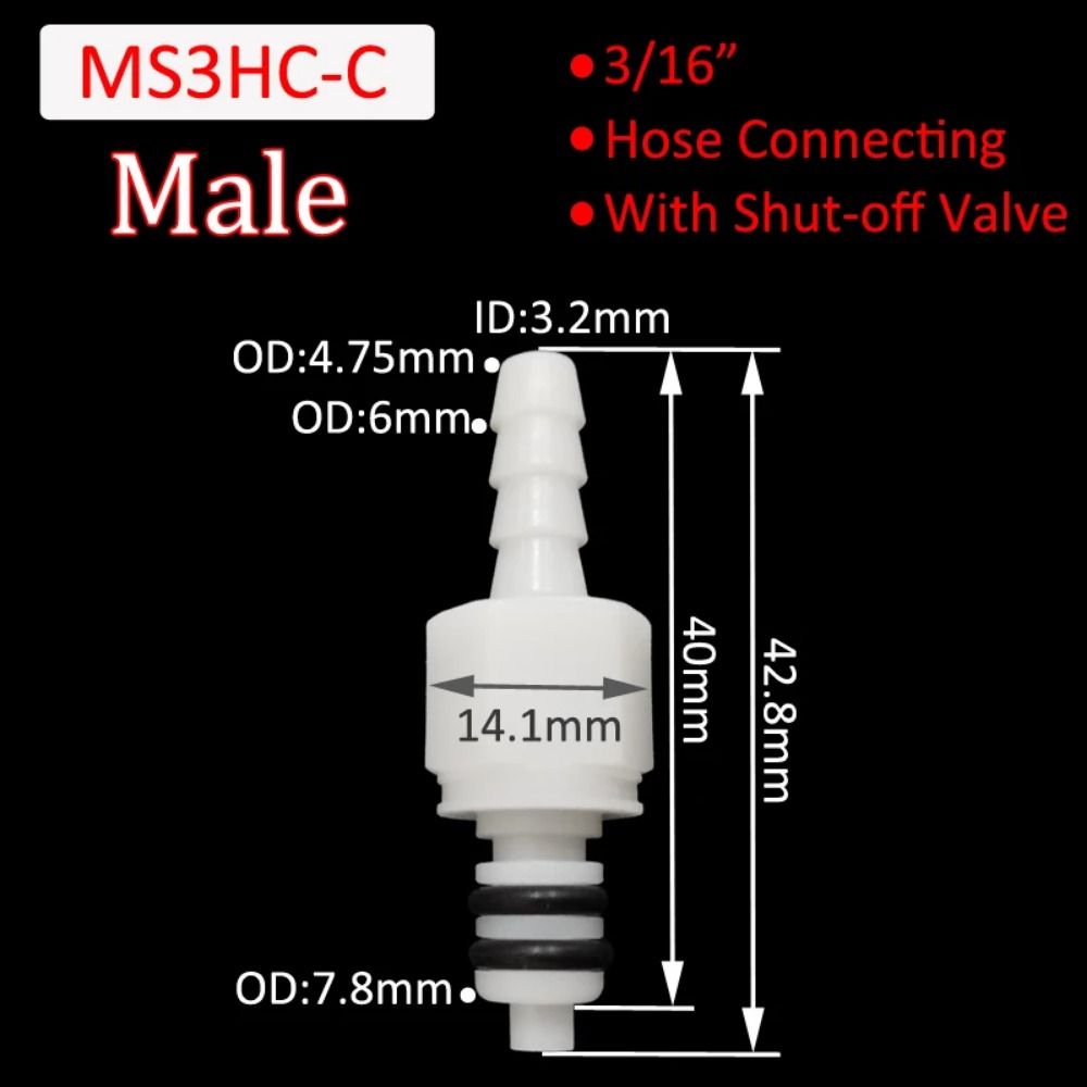 Plastic Disconnect Fitting Coupling Hose Joint Quick Shut-Off Tube Connector Hose Barb Valved Male Female 3/16 1/4 Quick Coupler: black