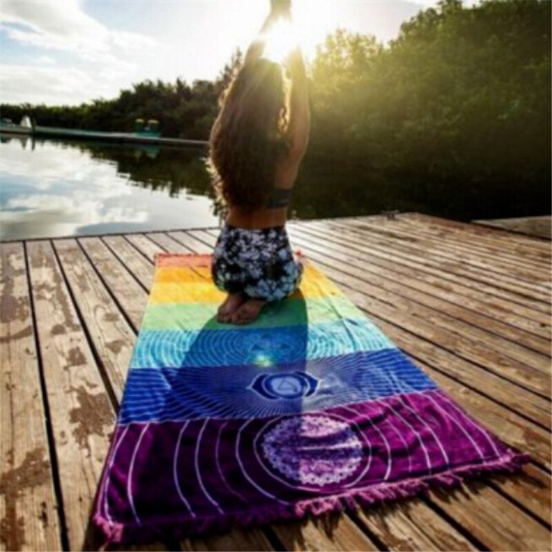 Enkele Regenboog Chakra Tapestry Handdoek Tapijt Mandala Boho Gestreepte Gedrukt Reizen Yoga Mat Deken Outdoor Matten 150x70 cm /100x45 cm