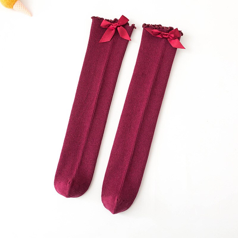 Xia Shuang Needle Bow Lace Cotton In Canister Girl Baby Baby Socks Relent Children Heap Socks: claret red