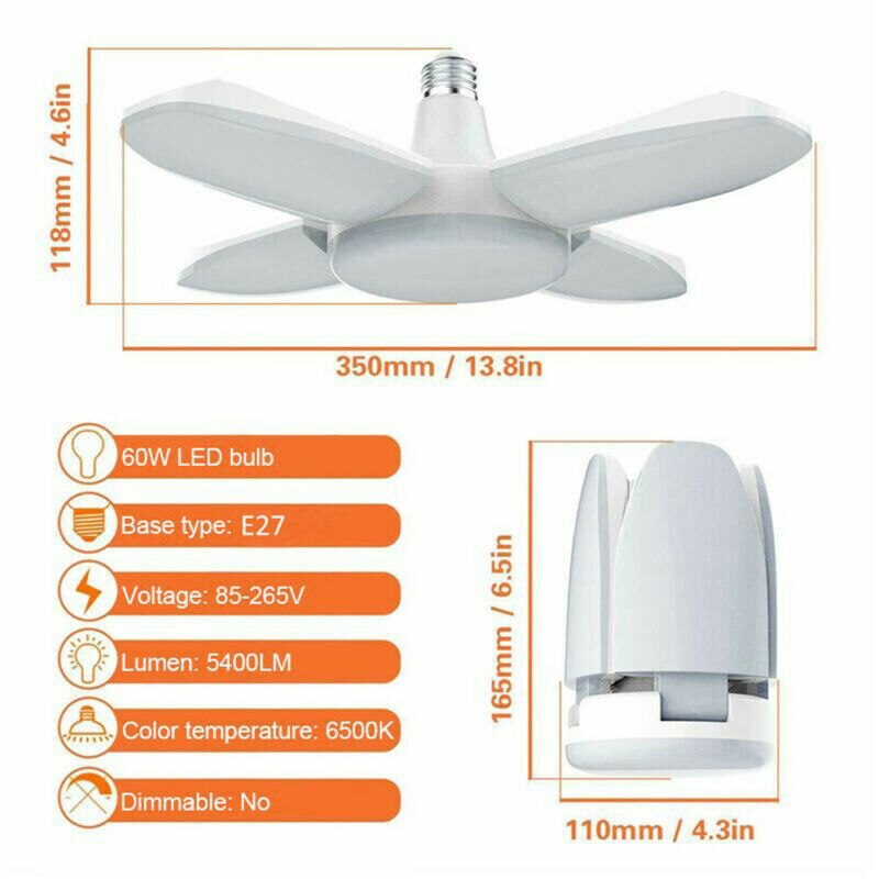 Ledet garasje butikk arbeidslys hjem takarmatur deformerbar lampe 60w e27