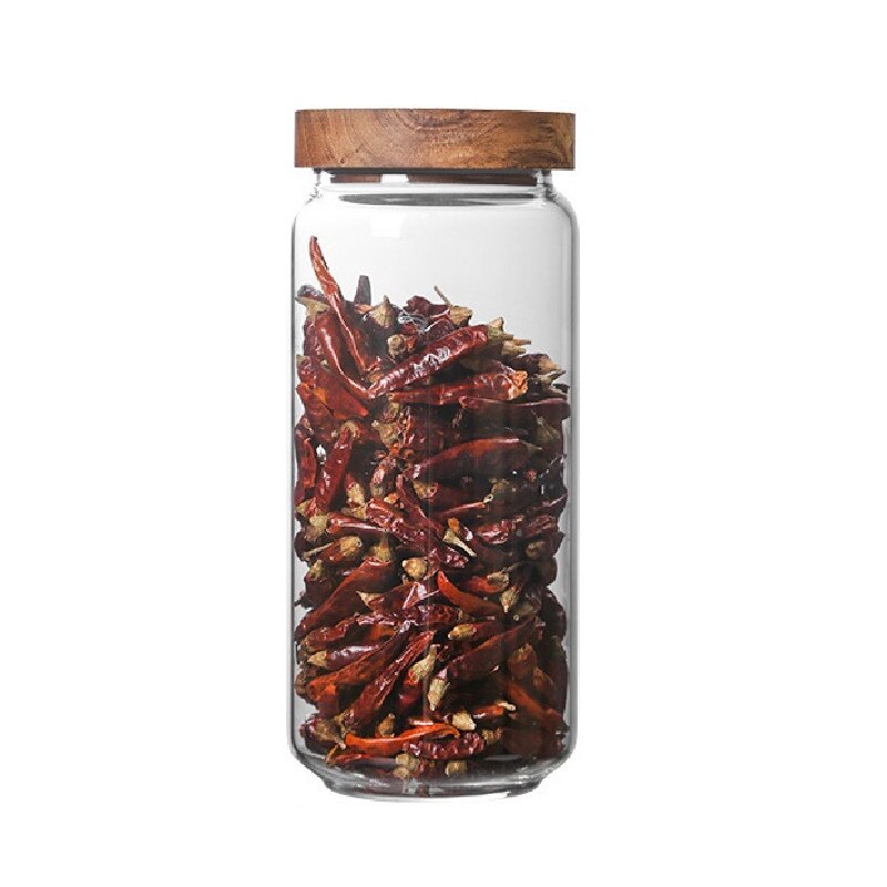Trælåg orgnizer glas lufttæt beholder køkken opbevaring flasker krukke forseglet madbeholder ingefær korn dispenser stash dåser