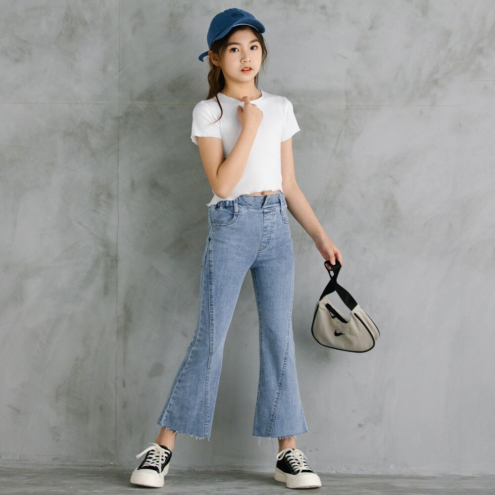 Pantalones vaqueros con campana para niñas, para estudiantes adolescentes pantalones acampanados, ropa para niñas de 10 a 12 años