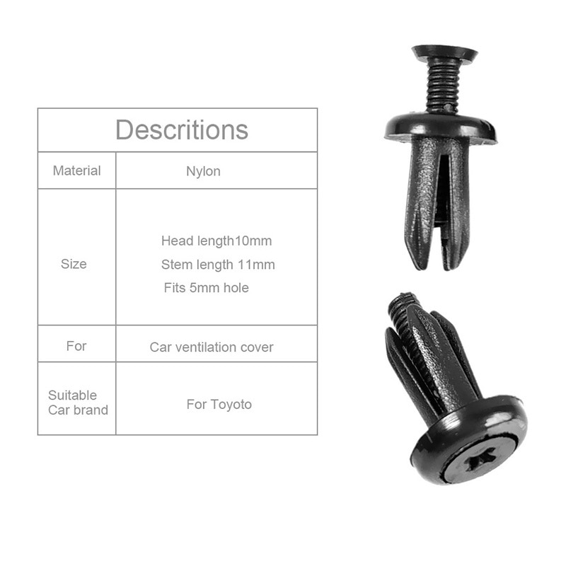 50Pcs Fastener clips 5mm Cover Retainers Fender rivets Clamp Decor Accessory Trim Panel Nylon Auto
