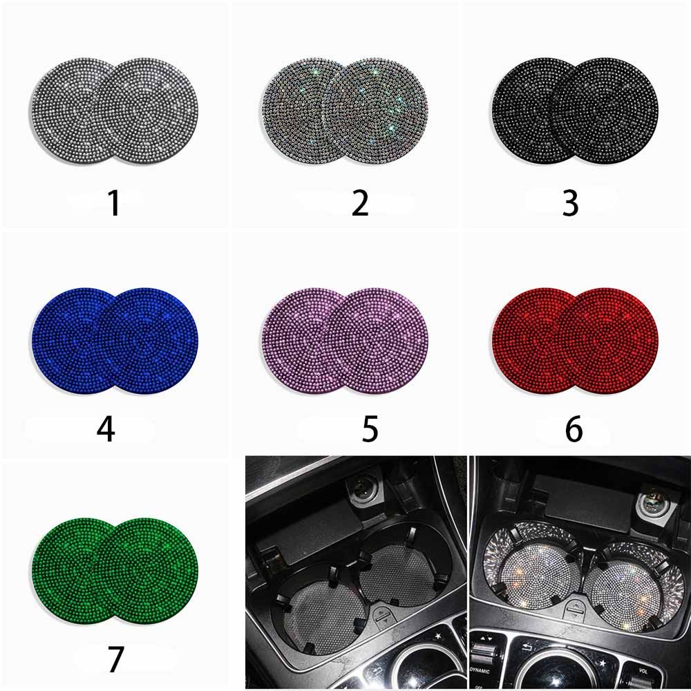 2 Sous-verres Silicone Anti-dérapant Pour Voiture - 7 Cm, Strass Brillants, Universels - Évite Les Renversements