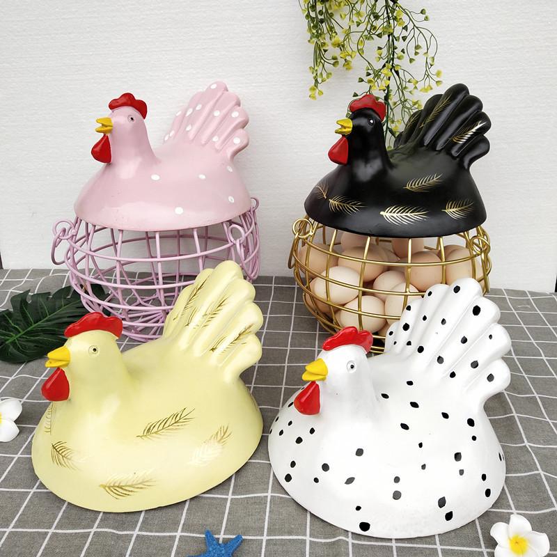 Æg frugt metal opbevaring kurv keramik med låg stor kapacitet mesh brød kurv høne ornament organizer køkken kurv