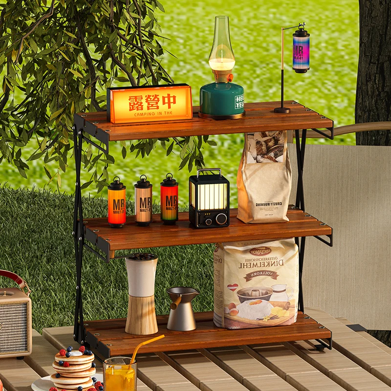Bookcases Outdoor Shelf Stainless Steel Portable 3-Layer Multifunctional Camping Desktop Desk Folding Storage Shelf Bookshelf