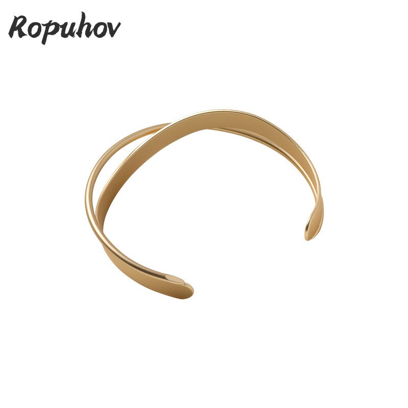 Ropuhov S925 Zilverkleurige Vrouw Koude Wind Armband Geometrische Kruis Armband Stom Goud Metalen Armband Eenvoudige Hand Sieraden