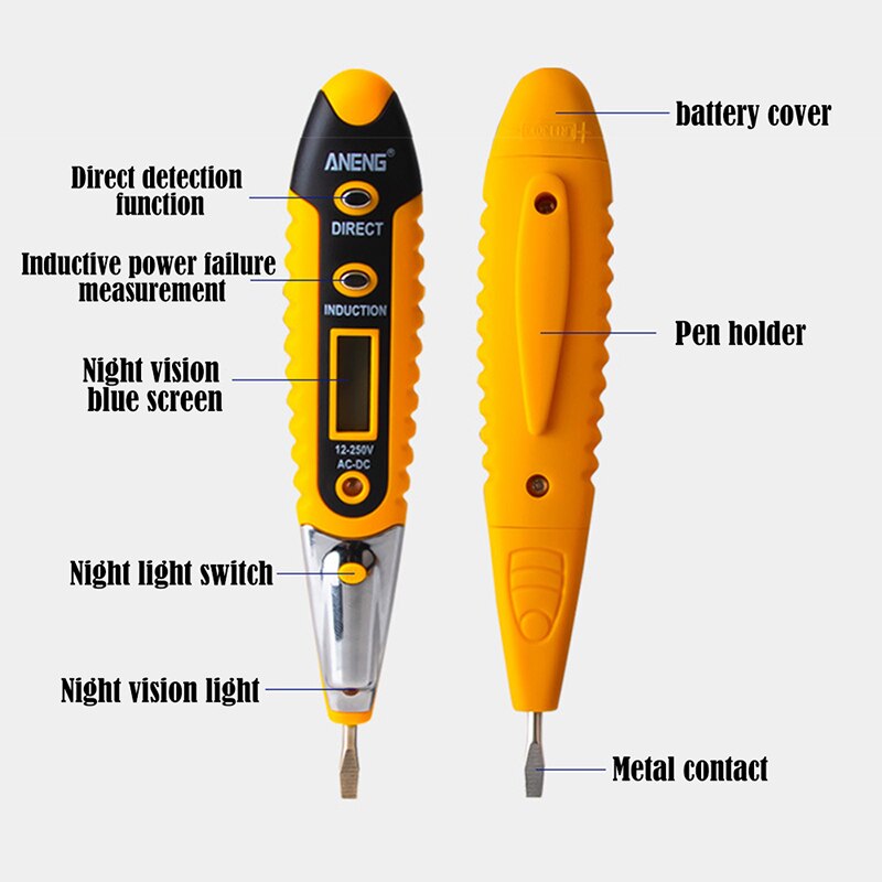 AC DC 12-250V Digital Test Pencil Non-contact Electric Tester Intelligent Induction Circuit Detection Electrician Tools