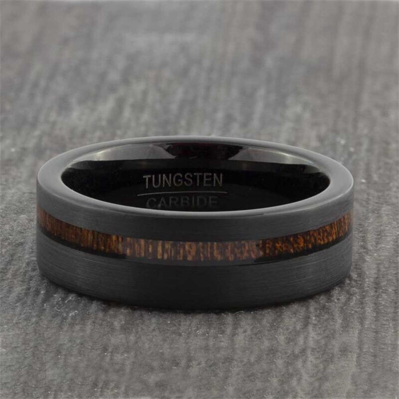 Men's Tungsten Carbide Ring Inlay Wood Black Stainless Steel Ring Wedding Band Anniversary