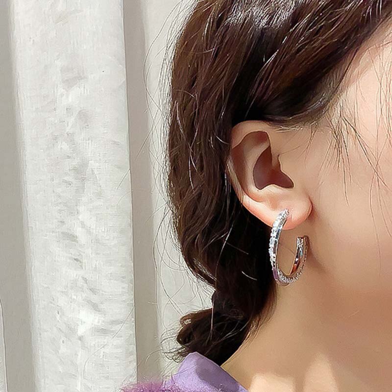 925 sterlingsølv nåle hoop øreringe til kvinder smykker statement cubic zircon store runde kvindelige øreringe
