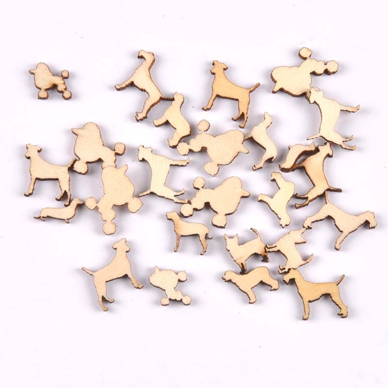 Motifs de chiens en bois inachevé, bricolage pour décoration de la maison, scrapbooking, artisanat fait à la main en bois, 10-15mm, 50 pièces/ensemble