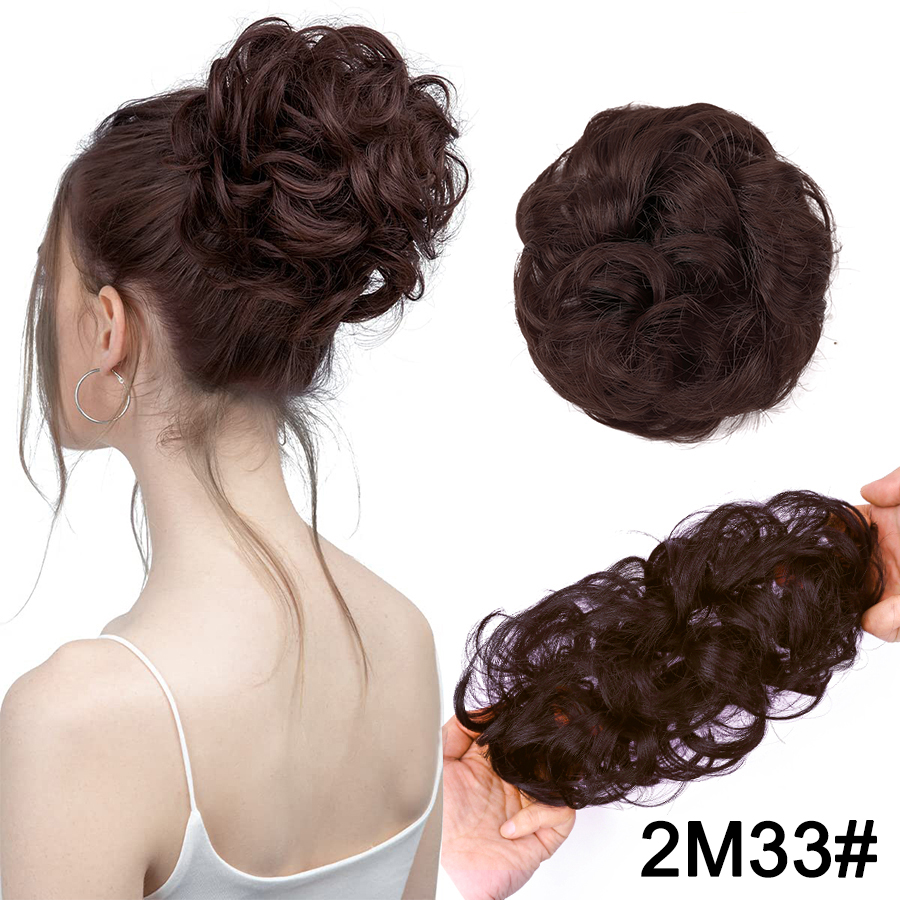 Moños de pelo rizado elástico sintético, extensiones de pelo para envolver cola de caballo, Updos, moño despeinado, postizos para mujeres y niñas: T4/27/30