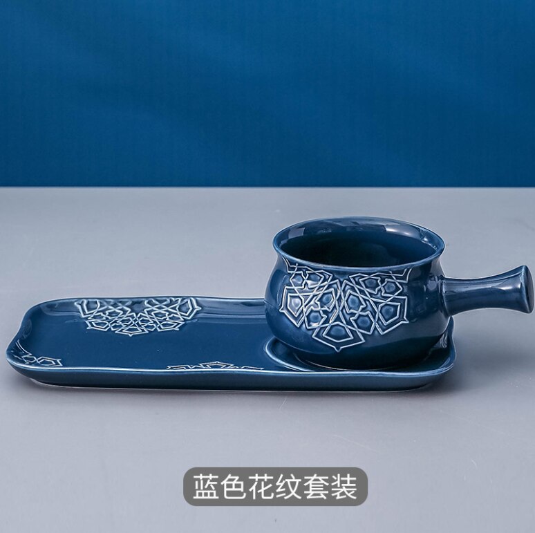 Creatieve Kom En Platen Ontbijt Slakom Studentenflat Met Handvat Japanse Bestek Plaat Dessertbord Voor Leuke Plaat: A-blue