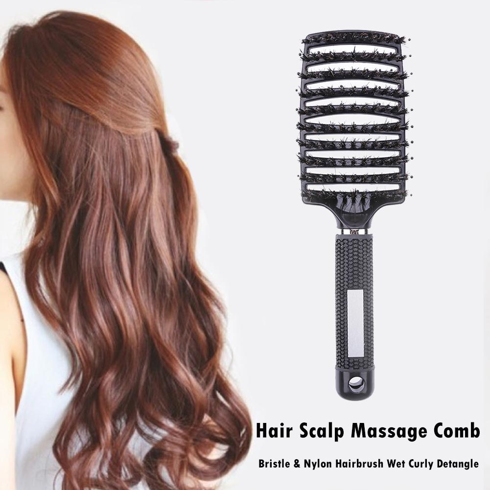 Meisjes Haar Hoofdhuid Massage Kam Haarborstel Varkenshaar Nylon Vrouwen Nat Krullend Ontwarren Haar Borstel Voor Salon Kappers Styling Tools