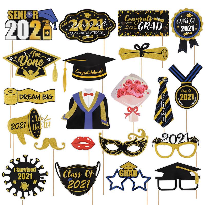 21pcs Graduation Photo Props Handheld Photo Booth Props for College Students Middle School