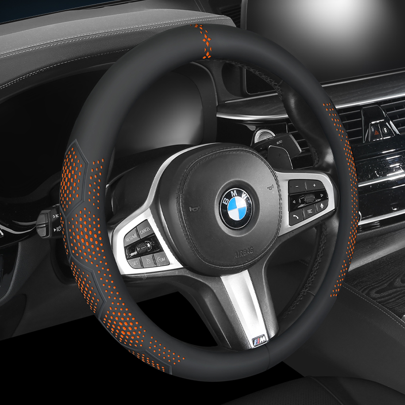 Universal Car Steering Wheel Cover 14.5-15 Inch, 3D Textured Non-Slip with Breathable Napa Leather
