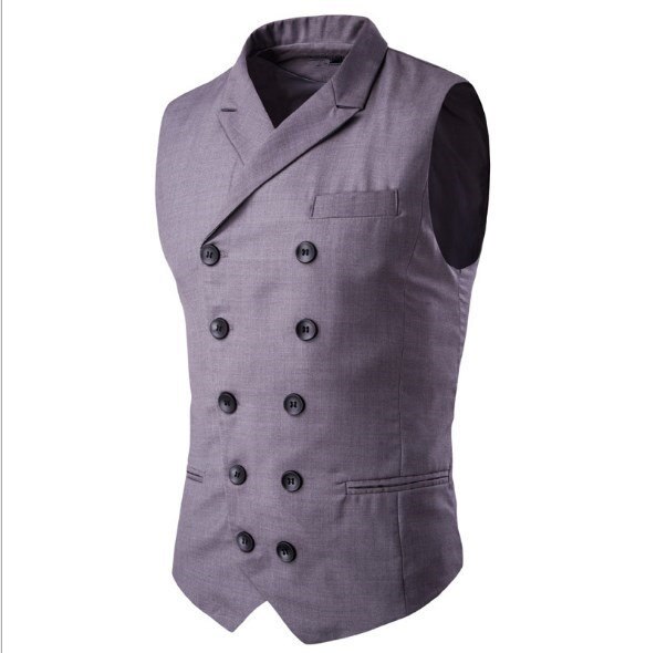 Mens Black Waistcoat Double Breasted Grey Blue Wedding Suit Vest Man Formal Waist Coat for Men Chalecos Para Hombre: Gray / XL