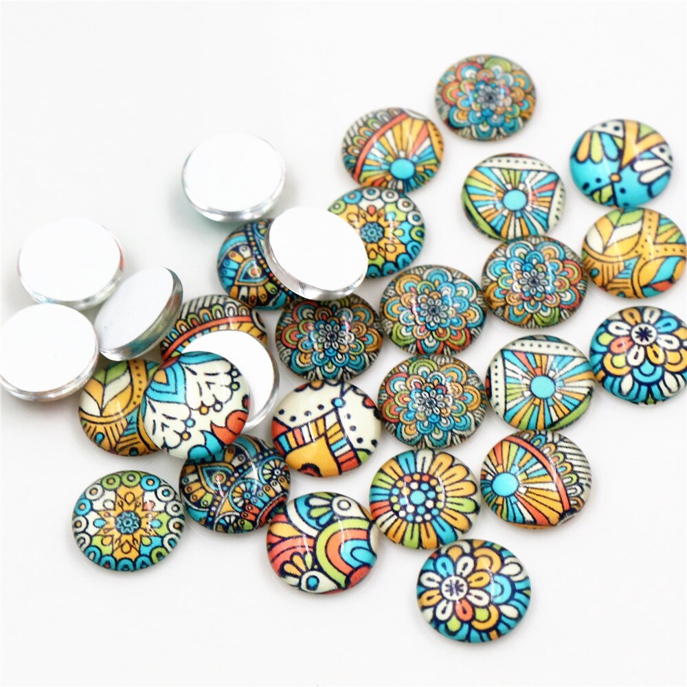 50pcs/Lot 12mm Colorful pattern Photo Glass Cabochons Mixed Color Cabochons For Bracelet earrings necklace Bases Settings