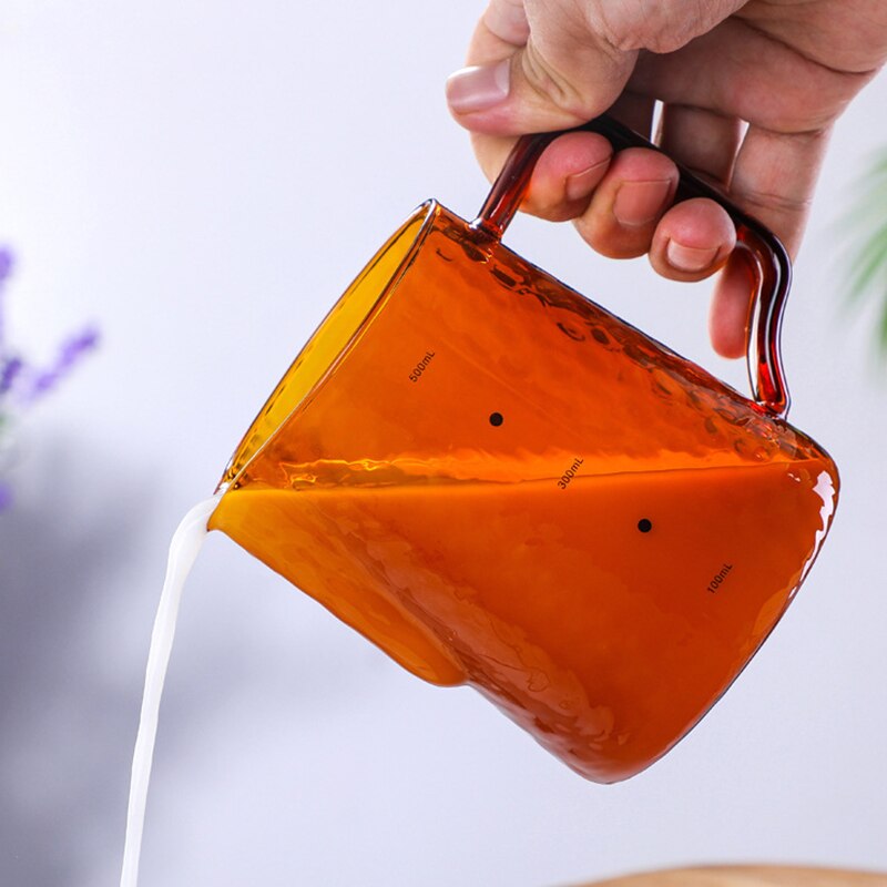 Colorful Milk Pitcher Frothering Cup V-shaped Mouth Pull Flower Cup Milk Jug Durable Glass Coffee Milk Frother Cup Coffeeware