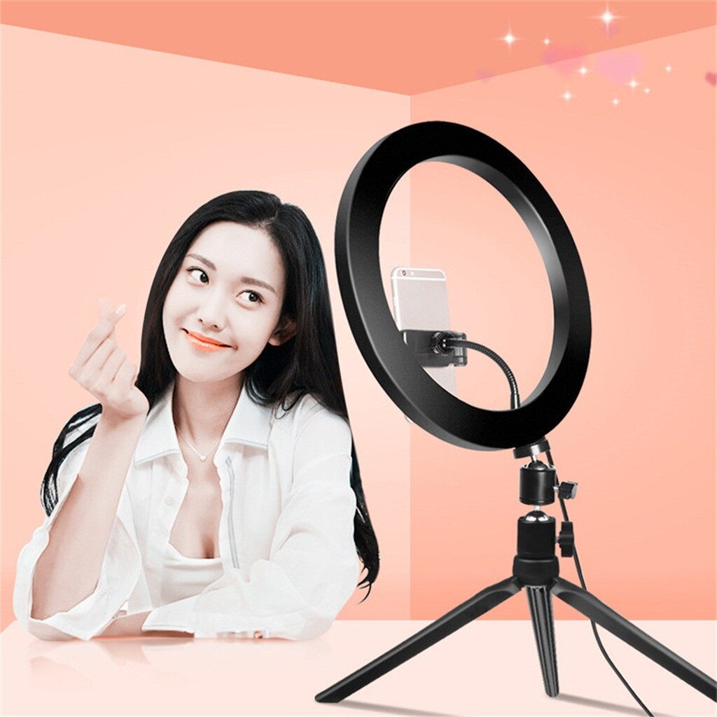 LED Ring Fill-Light Lamp Selfie Camera Phone Studio Tripod Stand Video Dimmable