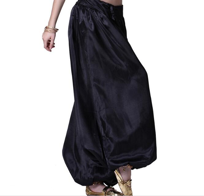 Pantalones bombachos de estilo Tribal para danza del vientre, pantalón indio de danza del vientre, pantalones bombachos egipcios para Navidad, Color sólido,: Negro