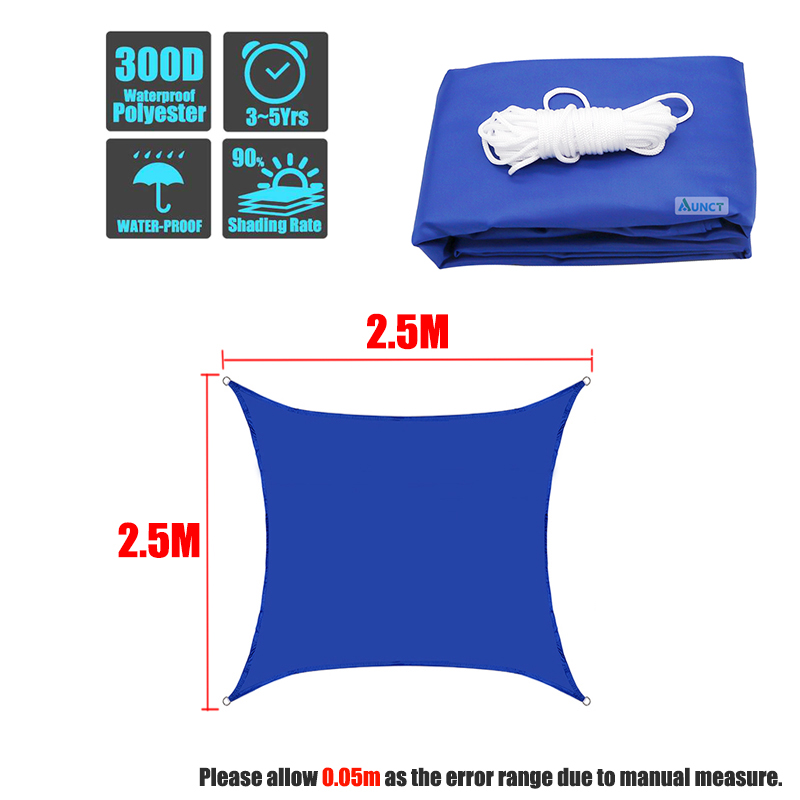 Blauw Waterdichte Zon Zonnezeil Vierkante Rechthoek Driehoek Vorm Tuin Terras Luifel Uv-Block Schaduw Kamp Wandelen Yard Luifels: 2.5x2.5m