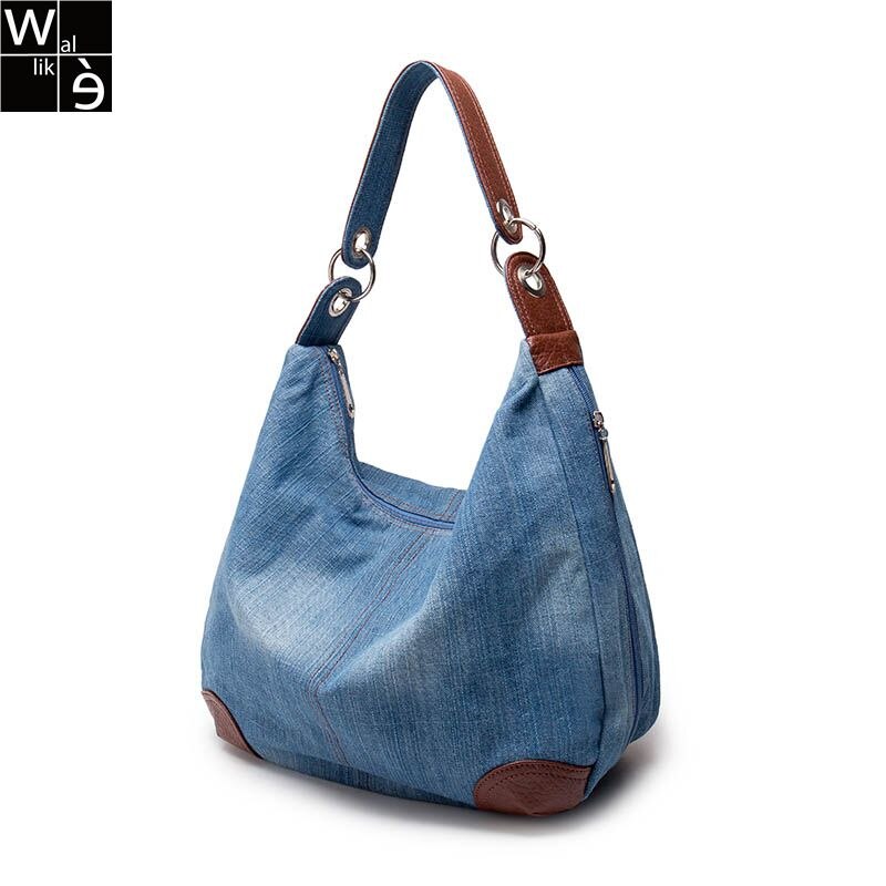 Wallike Denim Handbags Large Women Messenger Bags Purses Jean Bags Women Big Hobos Ladies Travel Hand Bags Tote Cross Body Bag