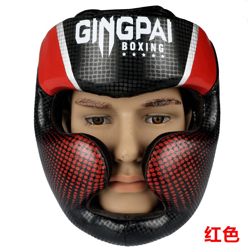GINGPAI Boxing Training Helmet Adult Child Muay Thai MMA Helmet Full Cover Headgear Guard Full Face Facial Protecti: Red / L