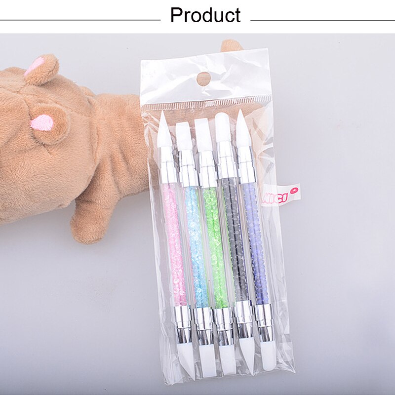 Pincel de silicona suave para decoración de uñas, pluma de pintura de goma de doble cabeza con taladro, para tallado hueco, 1 ud.
