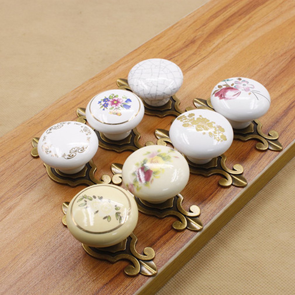 1005 Vintage Alloy Gasket Ceramic Cupboard Handles Single Hole Cabinet Handles With Screws Handles