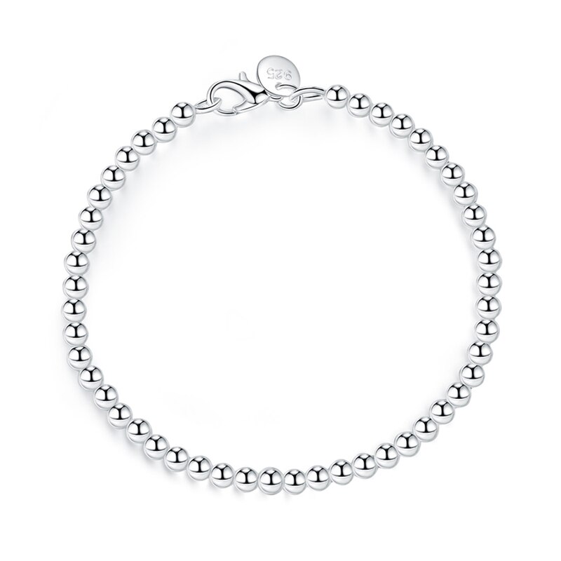 925 Silver Bead Chain Bracelet For Women Silver Jewelry Accessories Wide 4mm 6mm 8mm 10mm: 4mm