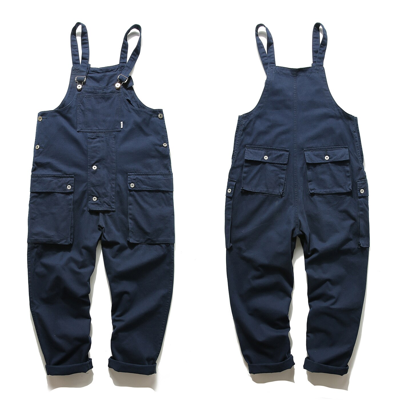 Uncledonjm Patchwork Harajuku Rompertjes Heren Jumpsuit Cargo Overalls Een Stuk Pakken Romper Loose Fit Overalls PM3320: L / Blauw