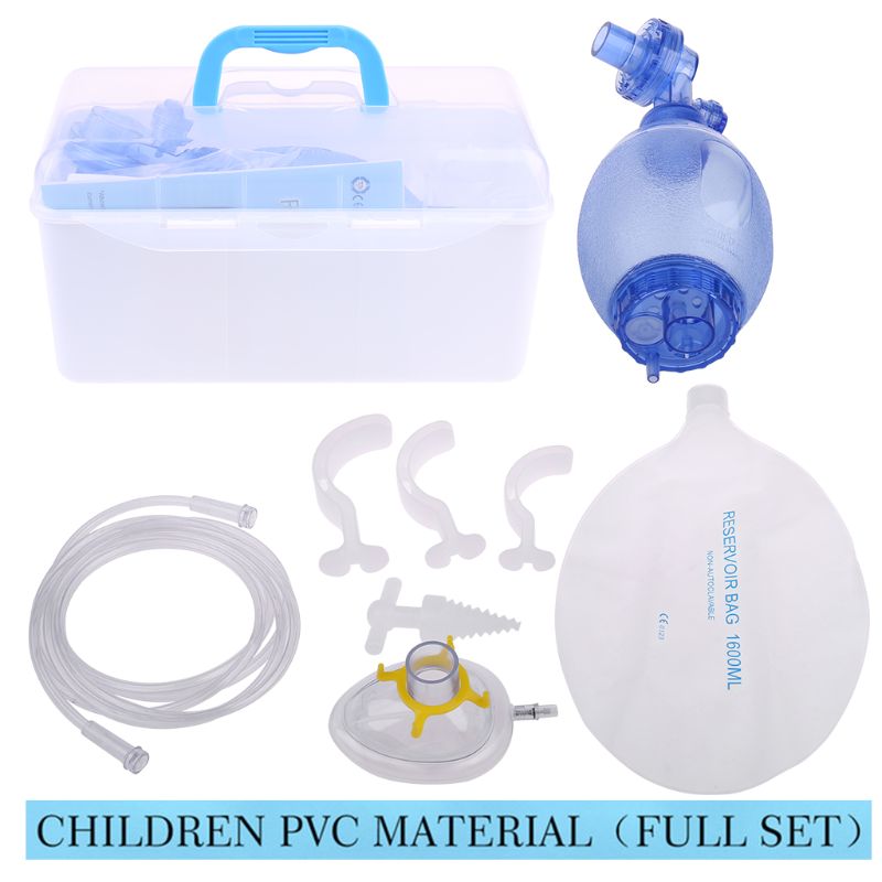 Adulto/crianças/infantil manual ressuscitador pvc ambu saco oxigênio tubo kit de primeiros socorros