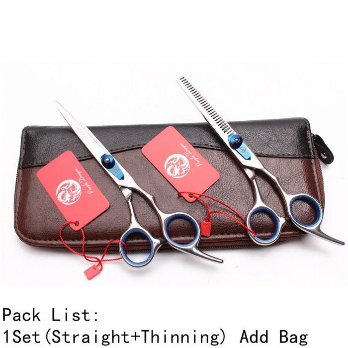 6 pulgadas JP-Tijeras de aseo para perros con tornillo azul inoxidable, tijeras normales para adelgazamiento, tijeras profesionales para mascotas, Z1003: Z1003 Lan D 6YY