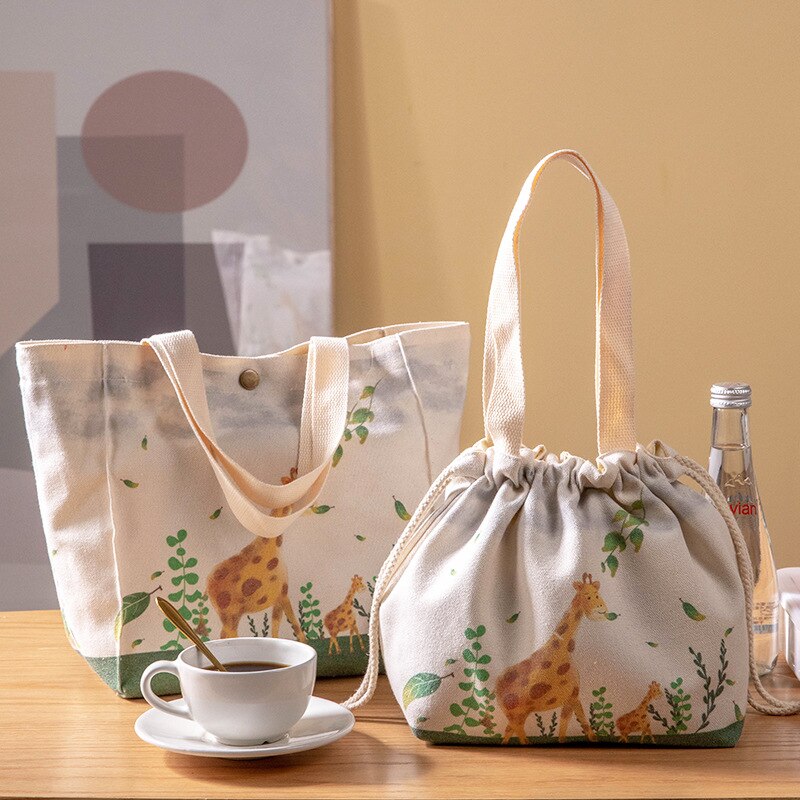 Thick Fabric Drawstring Lunch Bag Women Outdoor Camping Hiking Picnic Food Storage Box Container Household Goods Tools Accessory