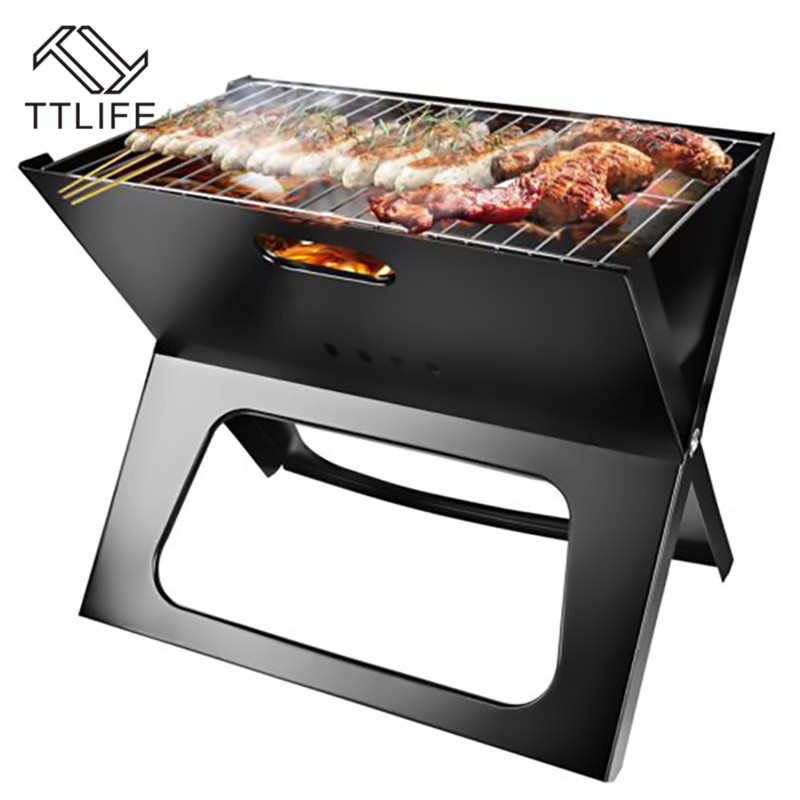 Ttlife hopfällbar kol grill grill bbq portabel förtjocka x-typ kol mini grill vertikal hushålls utomhus ugn läger grillar