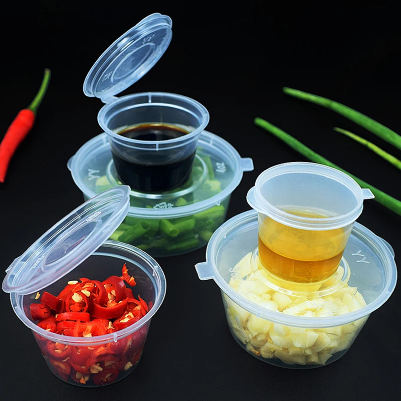 Pots de Sauce en plastique avec couvercles, 50 pièces, tasse de Sauce alimentaire, conteneurs d'emballage jetables anti-fuite, pansements à salade, condimento