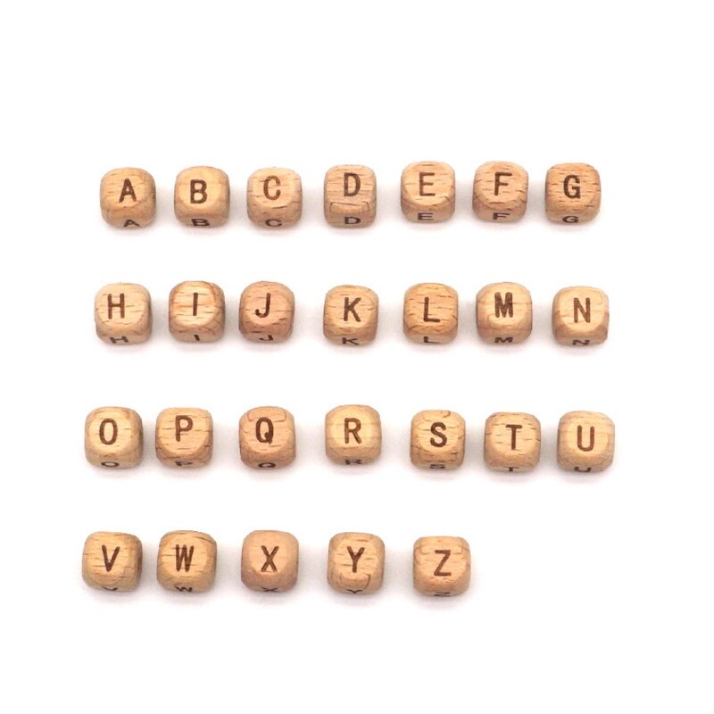 Di legno Massaggiagengive 26Pc di Forma Quadrata in Legno di Faggio Lettera Perline Fai Da Te Catena Ciuccio Massaggiagengive per I Bambini Dentizione perlina Giocattolo per Bambini