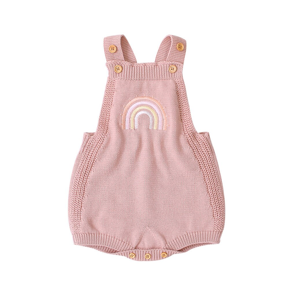 Infant Baby Girls Boys Print Jumpsuit Romper Casual Clothes Children's Sleeveless Rainbow Strap Knitted Romper kids clothes: Pink / 6M